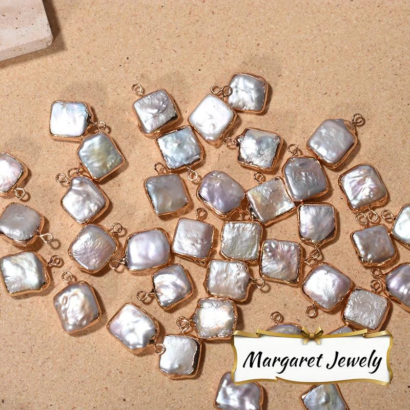 Gilded-Edge Strong-Luster Minimal-Blemish Square-Shaped Freshwater Baroque Loose Pearls