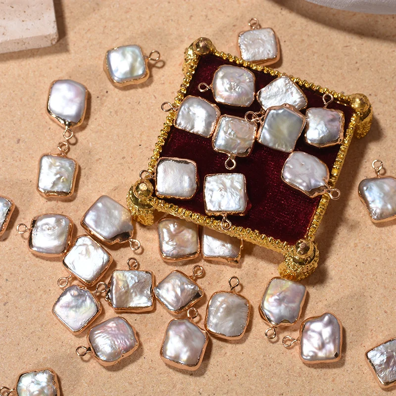Gilded-Edge Strong-Luster Minimal-Blemish Square-Shaped Freshwater Baroque Loose Pearls
