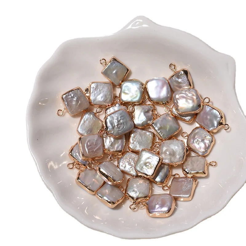 Gilded-Edge Strong-Luster Minimal-Blemish Square-Shaped Freshwater Baroque Loose Pearls