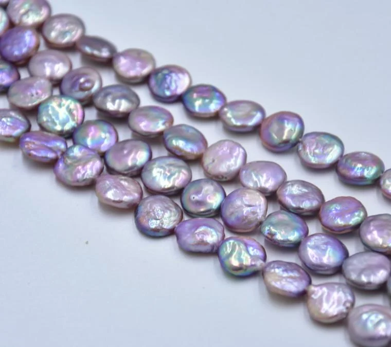 Iridescent High-Luster Lightly Blemished Button-Shaped Freshwater Baroque Pearl Strand