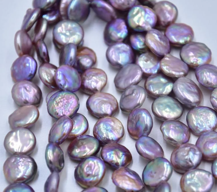 Iridescent High-Luster Lightly Blemished Button-Shaped Freshwater Baroque Pearl Strand