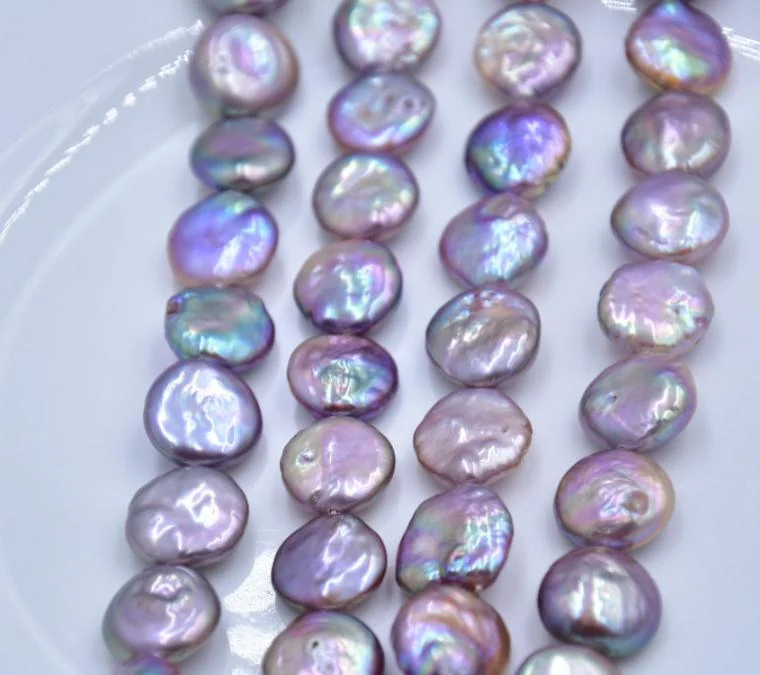 Iridescent High-Luster Lightly Blemished Button-Shaped Freshwater Baroque Pearl Strand
