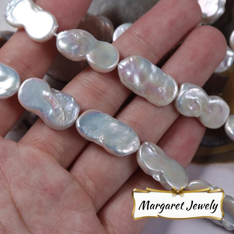 Cool-Toned Iridescent Lightly Blemished Figure-8 Freshwater Baroque Pearl Strand