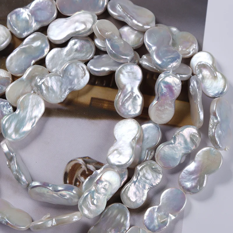 Cool-Toned Iridescent Lightly Blemished Figure-8 Freshwater Baroque Pearl Strand