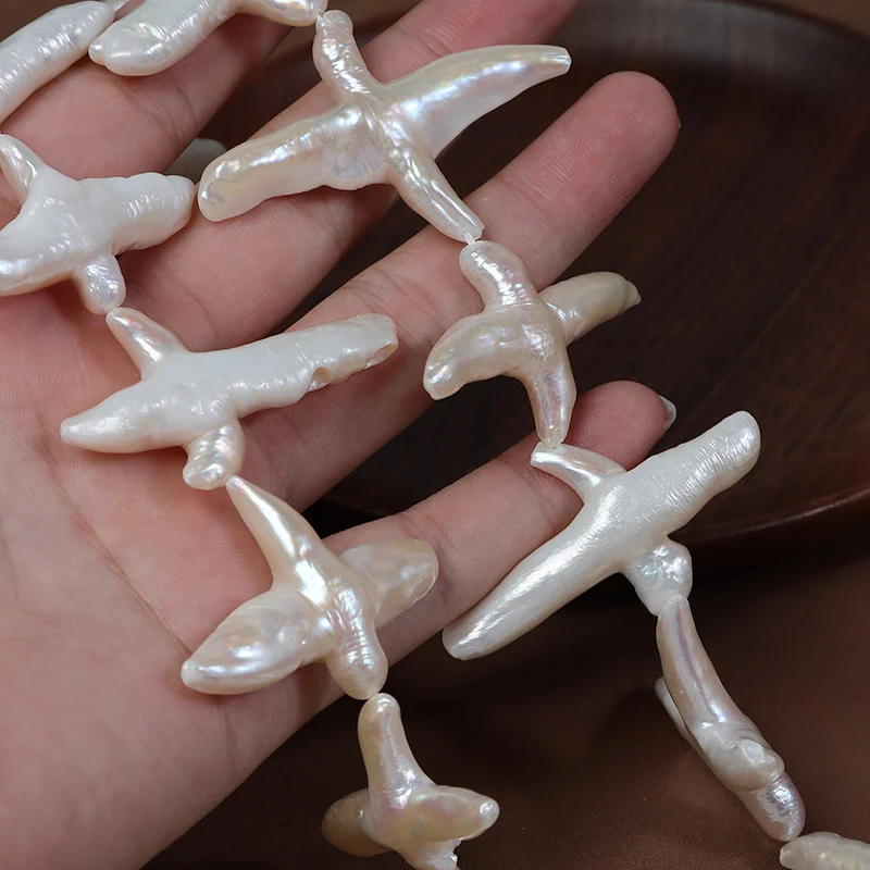 Lightly Blemished Cross-Shaped Horizontal-Drilled Freshwater Baroque Pearl Strand