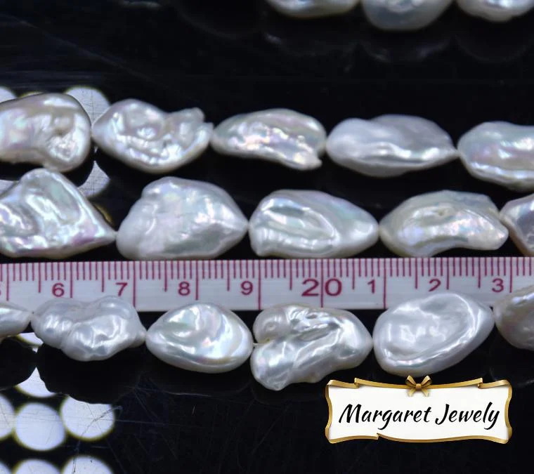 Cold White Minimal-Blemish Organic Freshwater Keshi Baroque Pearl Strand
