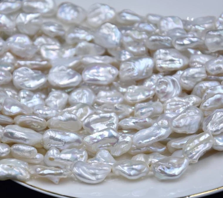 Cold White Minimal-Blemish Organic Freshwater Keshi Baroque Pearl Strand