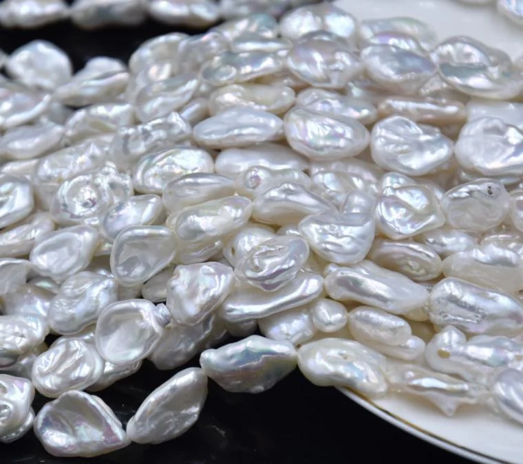 Cold White Minimal-Blemish Organic Freshwater Keshi Baroque Pearl Strand