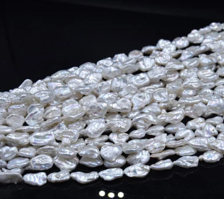 Cold White Minimal-Blemish Organic Freshwater Keshi Baroque Pearl Strand