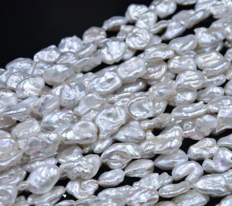 Cold White Minimal-Blemish Organic Freshwater Keshi Baroque Pearl Strand