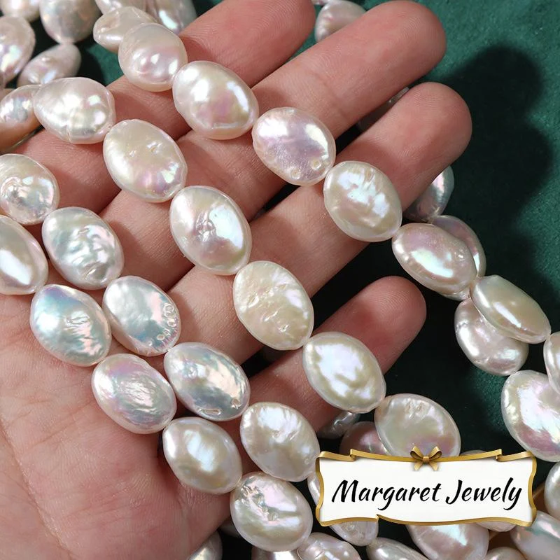 High-Luster Lightly Blemished Elliptical Freshwater Keshi Baroque Pearl Strand