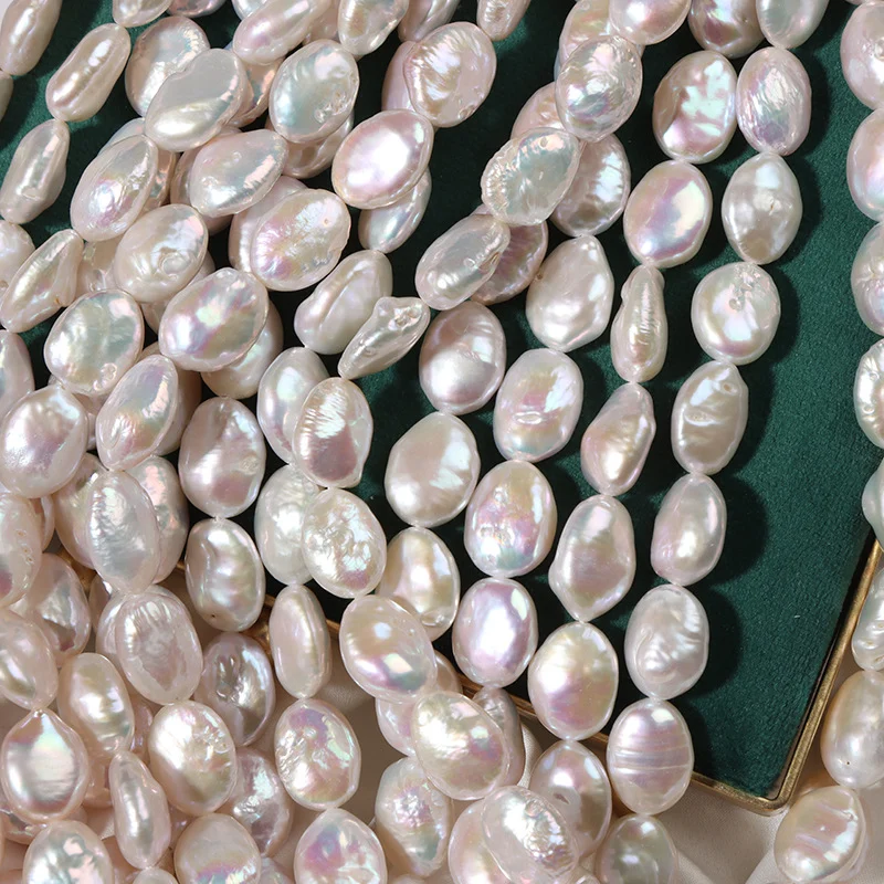 High-Luster Lightly Blemished Elliptical Freshwater Keshi Baroque Pearl Strand