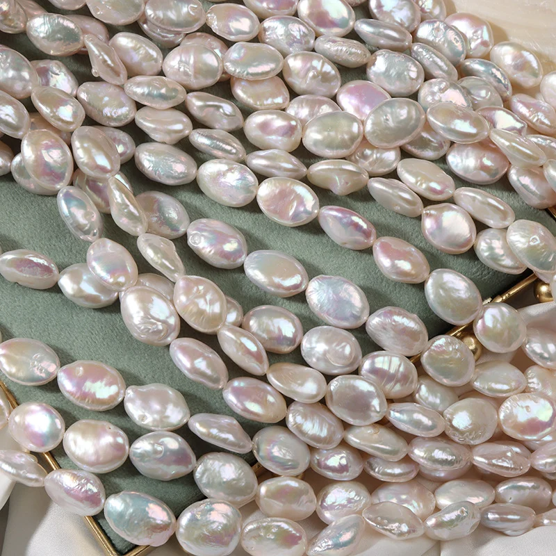 High-Luster Lightly Blemished Elliptical Freshwater Keshi Baroque Pearl Strand
