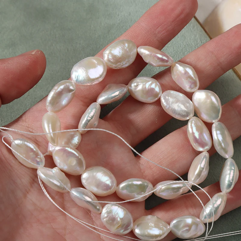 High-Luster Lightly Blemished Elliptical Freshwater Keshi Baroque Pearl Strand