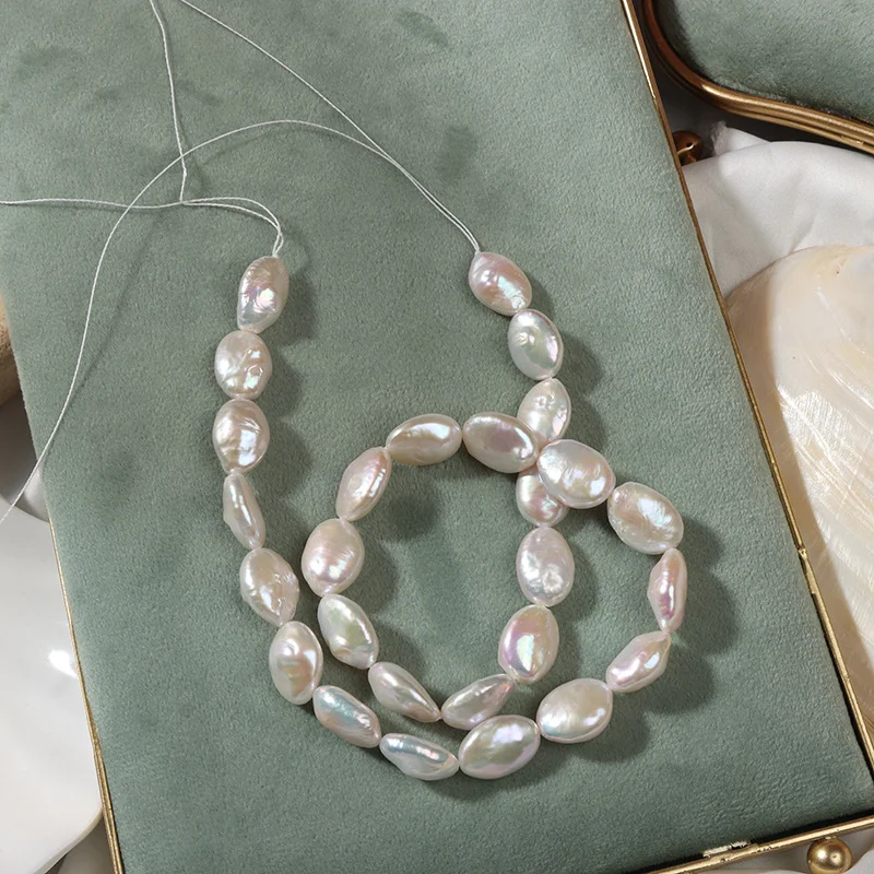 High-Luster Lightly Blemished Elliptical Freshwater Keshi Baroque Pearl Strand
