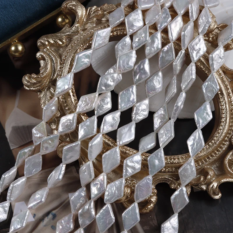 Cool-Toned High-Luster Clean-Surface Diamond-Shaped Freshwater Baroque Pearl Strand