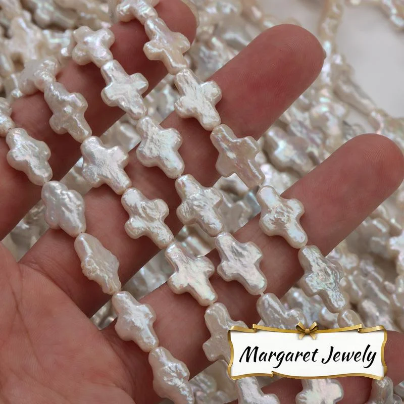 High-Luster Cross-Shaped Straight-Drilled Freshwater Baroque Pearl Strand