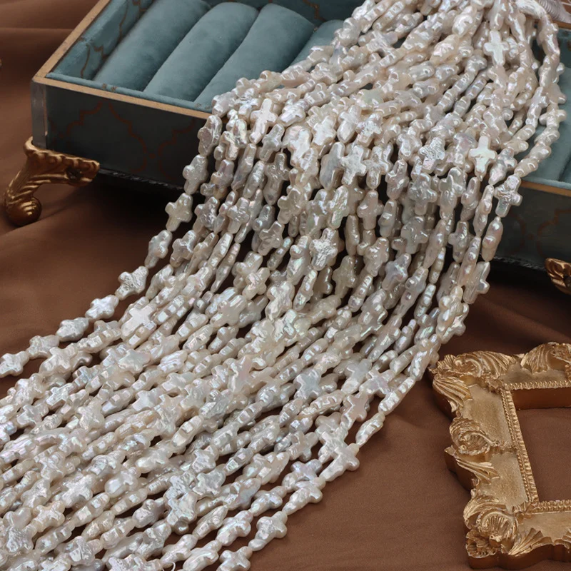 High-Luster Cross-Shaped Straight-Drilled Freshwater Baroque Pearl Strand