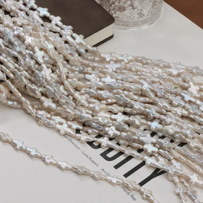High-Luster Cross-Shaped Straight-Drilled Freshwater Baroque Pearl Strand