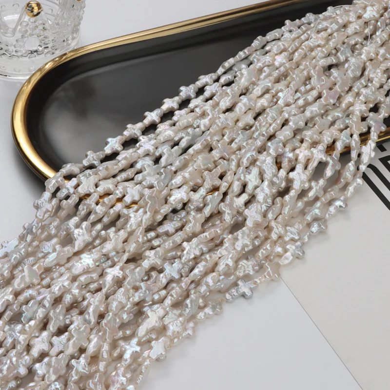 High-Luster Cross-Shaped Straight-Drilled Freshwater Baroque Pearl Strand