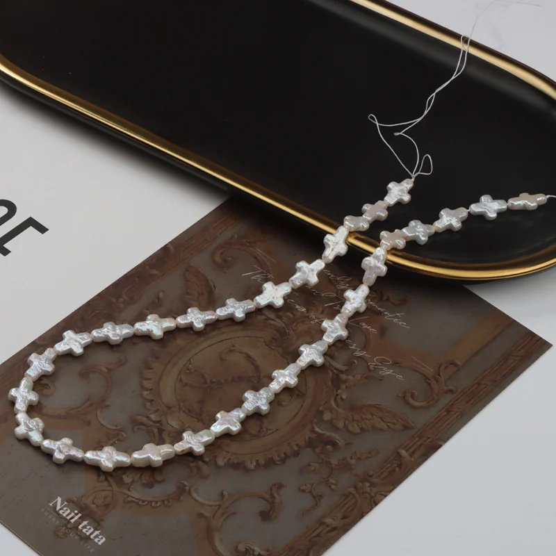 High-Luster Cross-Shaped Straight-Drilled Freshwater Baroque Pearl Strand