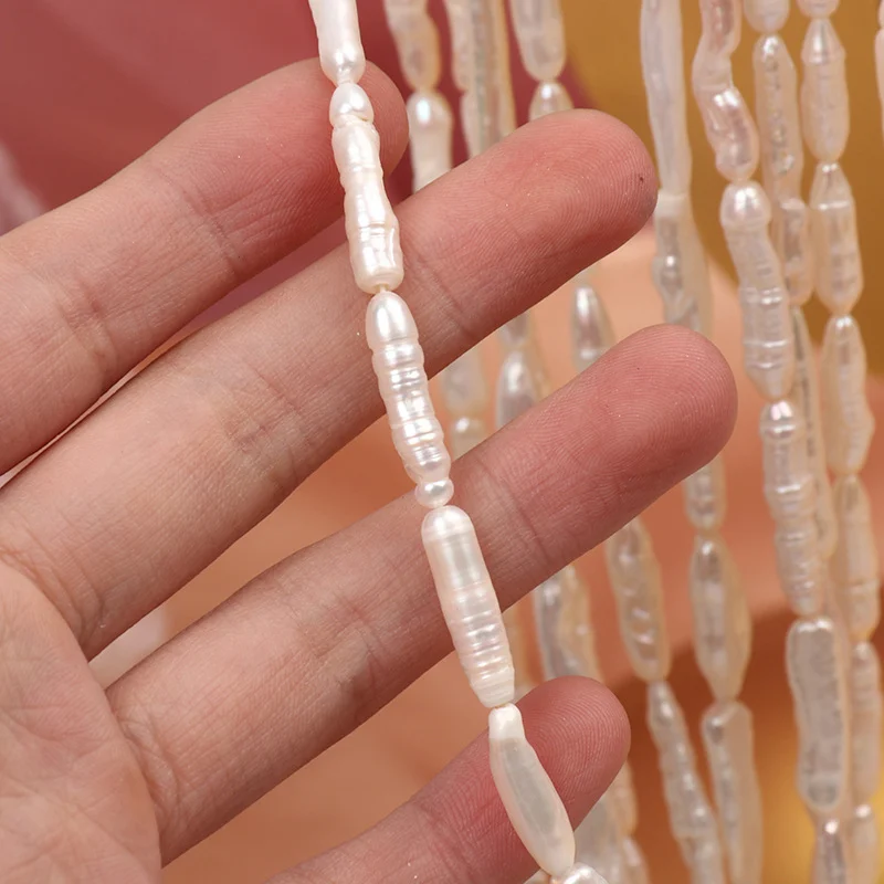 High-Luster Thread-Textured Toothpick-Shaped Freshwater Baroque Pearl Strand