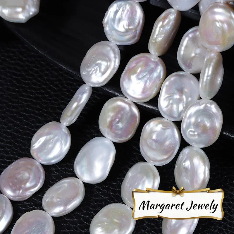 Textured Oval-Button Straight-Drilled Freshwater Baroque Pearl Strand