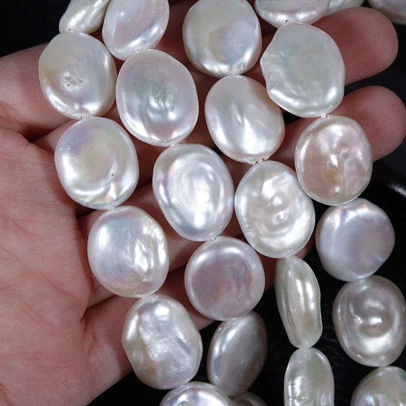 Textured Oval-Button Straight-Drilled Freshwater Baroque Pearl Strand