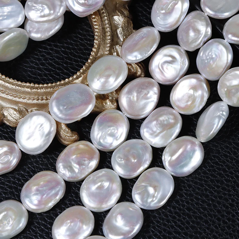 Textured Oval-Button Straight-Drilled Freshwater Baroque Pearl Strand