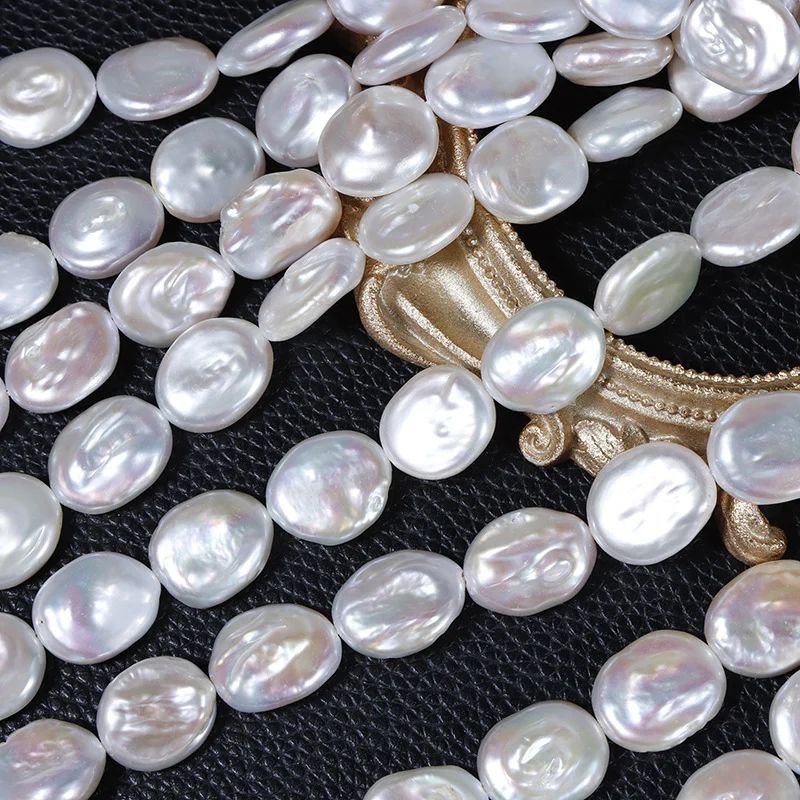 Textured Oval-Button Straight-Drilled Freshwater Baroque Pearl Strand