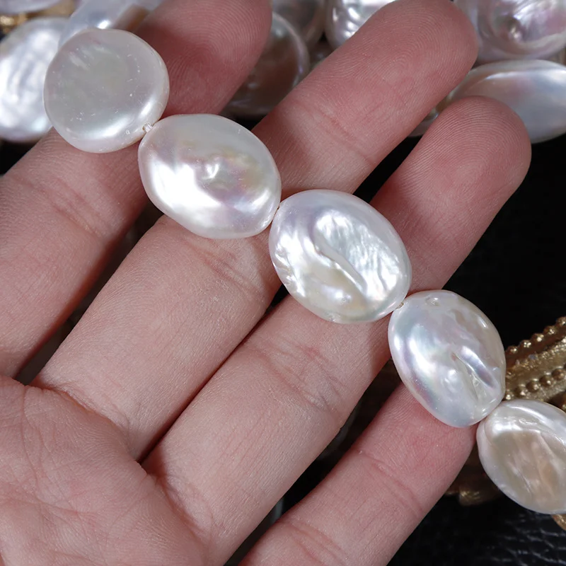 Textured Oval-Button Straight-Drilled Freshwater Baroque Pearl Strand