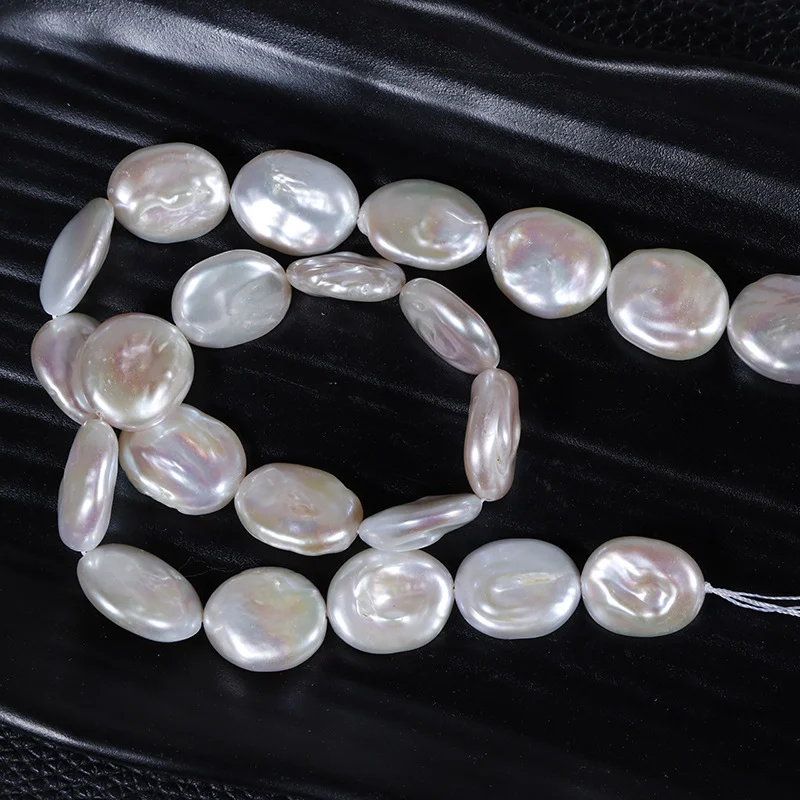 Textured Oval-Button Straight-Drilled Freshwater Baroque Pearl Strand