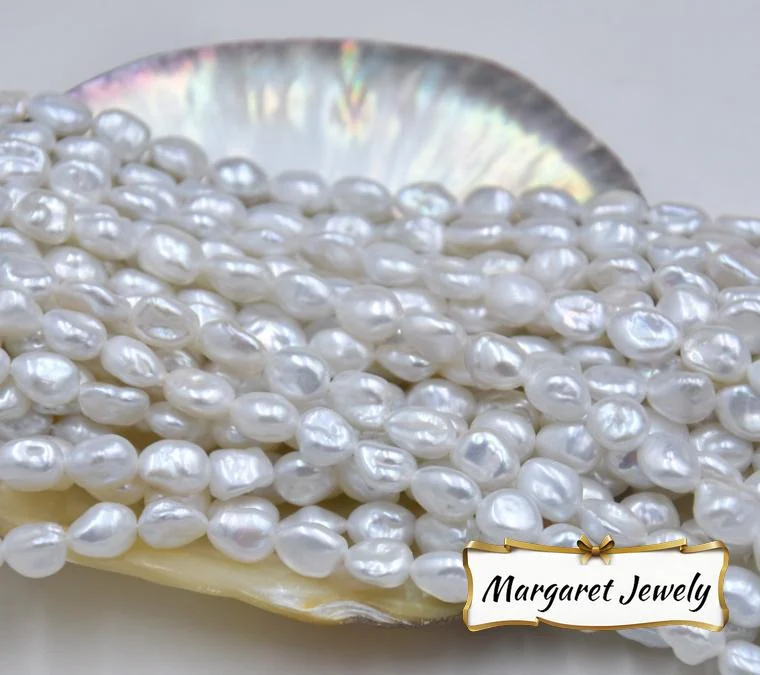 Cream White Lightly Blemished Organic Freshwater Keshi Baroque Pearl Strand