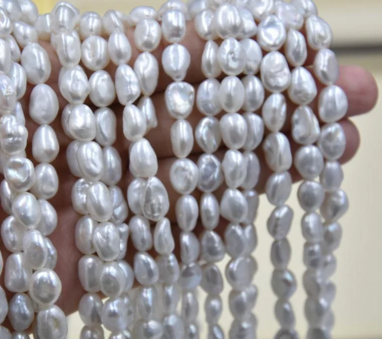Cream White Lightly Blemished Organic Freshwater Keshi Baroque Pearl Strand