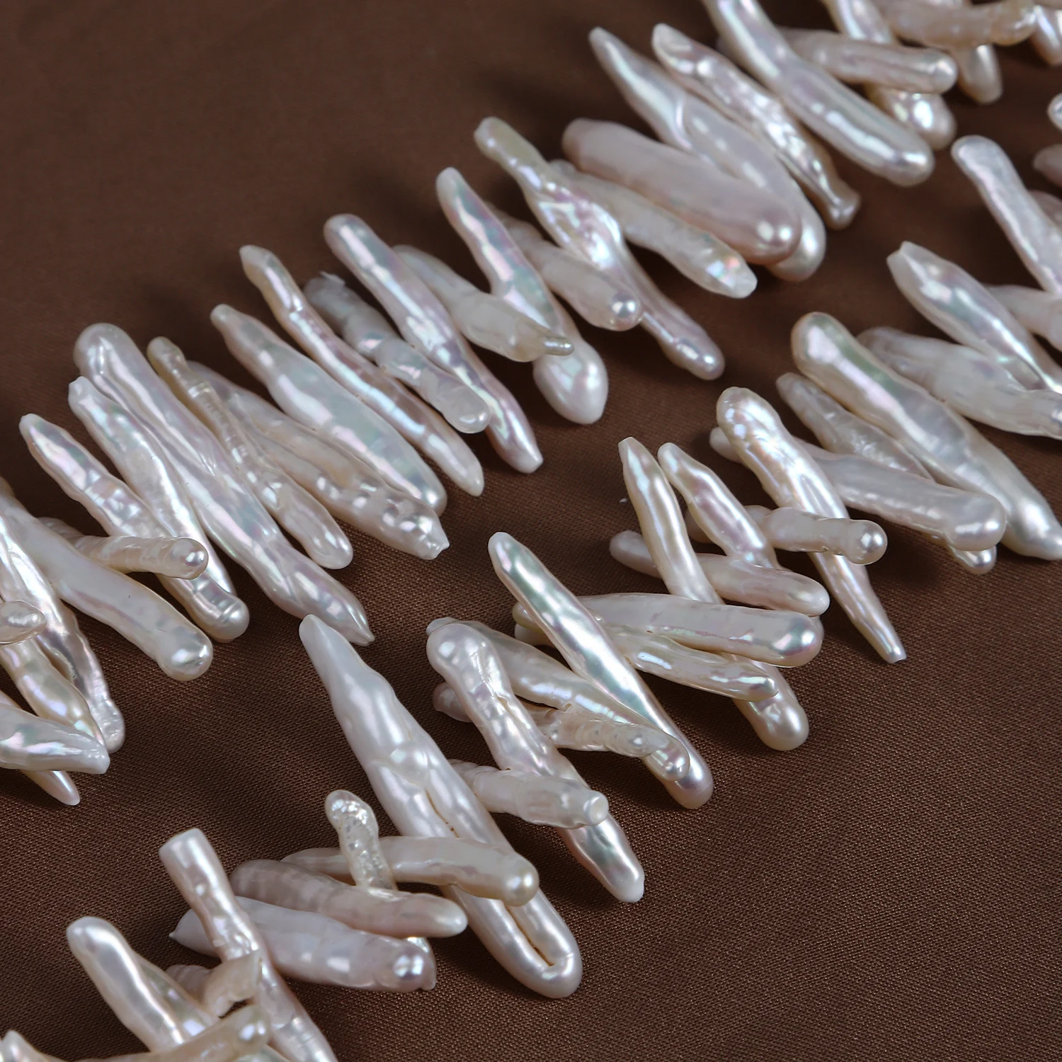 Strong-Luster Lightly Blemished Toothpick-Shaped Horizontal-Drilled Freshwater Baroque Pearl Strand