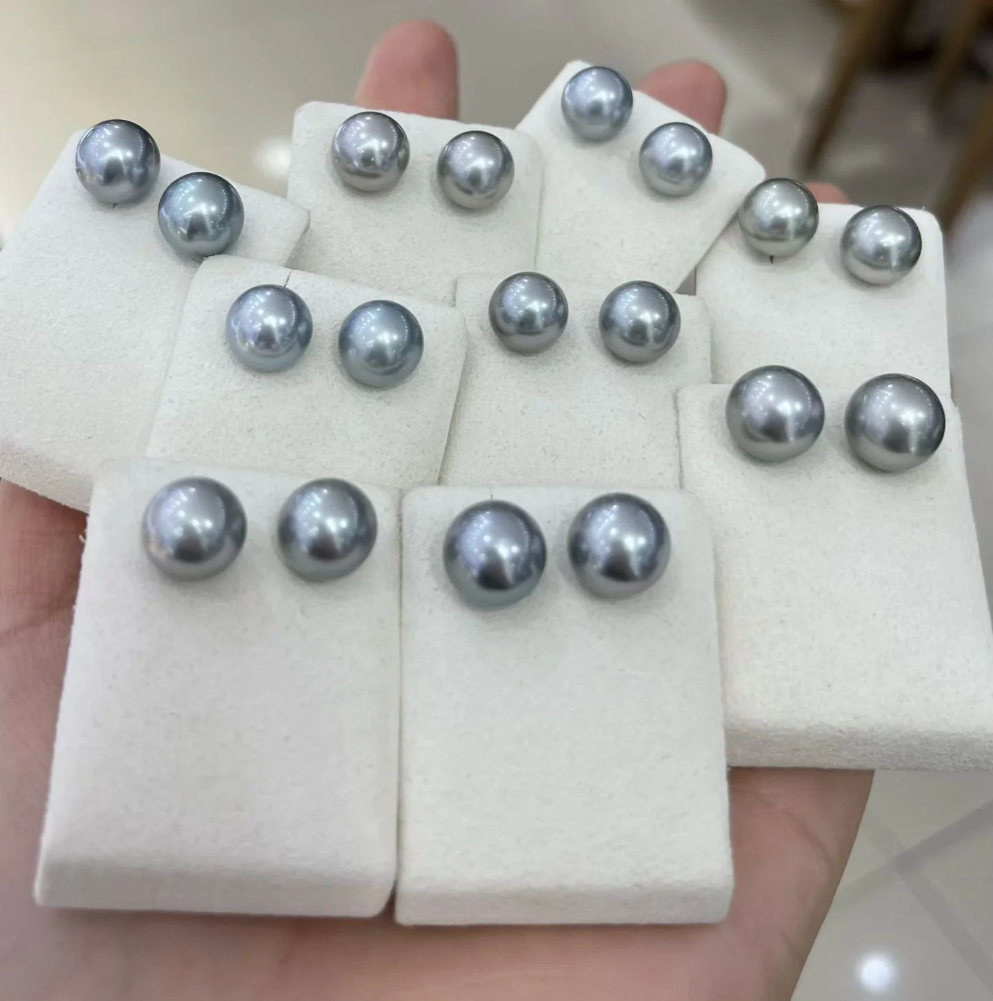 Platinum-Gray Tahitian Pearl Stud Earrings, 9–12 mm