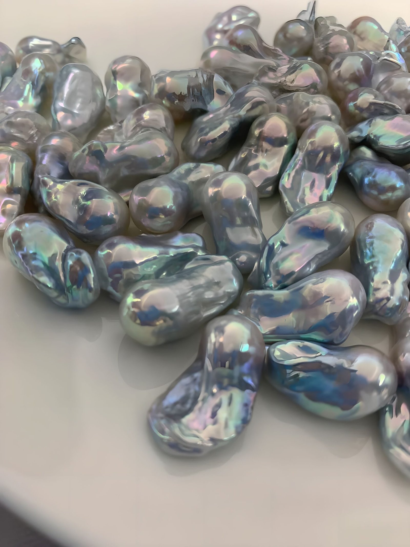 silver-blue baroque freshwater pearls showing organic shapes and soft glow