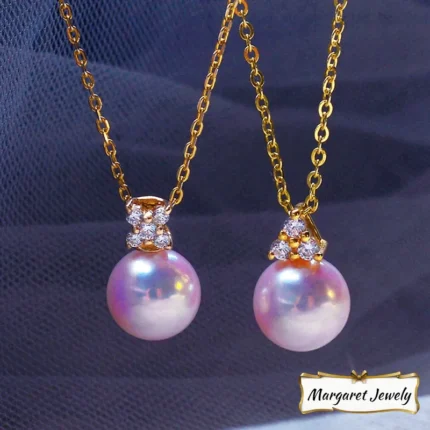 18K Gold Akoya Round Pearl Pendant Choker, High-Luster Hanadama-Grade Pearl