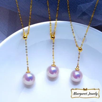 Akoya Single-Pearl Y Lariat Pendant Choker in 18K Gold, Adjustable, Hanadama-Grade