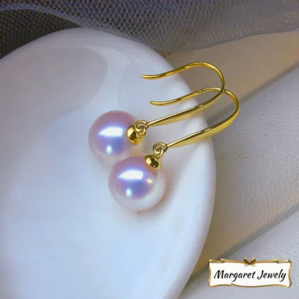 Akoya Pearl Hook Earrings in 18K Yellow Gold