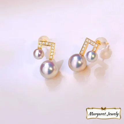 Akoya Pearl Music Note Stud Earrings, Feminine Design