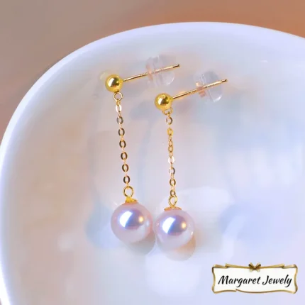 Akoya Pearl Long Tassel Earrings in 18K Gold, Round Hanadama Pearls