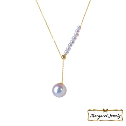 Akoya Round Pearl Y Lariat Pendant Choker in 18K Gold, Hanadama-Grade