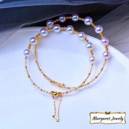 Akoya Hanadama Round Pearl Bracelet in 18K Gold, 6-7mm / 7-8mm Pearls