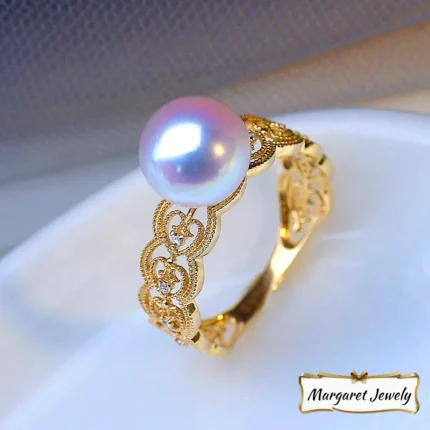 Akoya Hanadama Round Pearl Lace-Edge Openwork Ring in 18K Gold