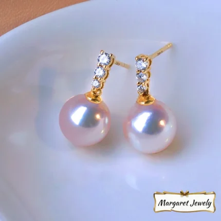 Akoya Hanadama Pearl Earrings for Women in 18K Gold, Round Stud and Drop Design