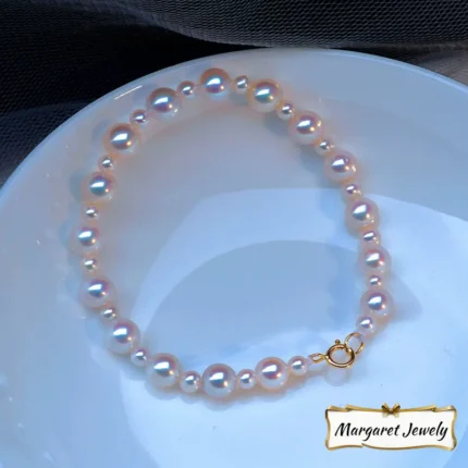 Akoya Pearl Bracelet in 18K Yellow Gold, Round Pearls with Excellent Luster, Gift for Mom