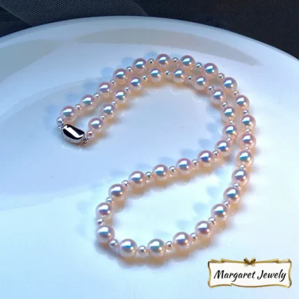 Akoya Pearl Strand Necklace, 5-6mm Baby Pearls with Excellent Luster, 14K Gold Bead Chain