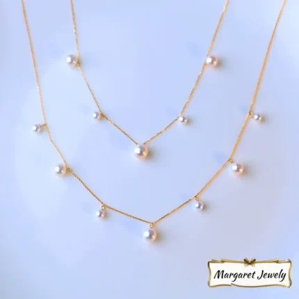 Akoya Scattered Pearl Choker, Baby Pearls with Aurora Luster, 18K Yellow Gold