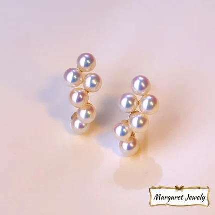 Akoya Pearl Grape Cluster Stud Earrings in 18K Gold